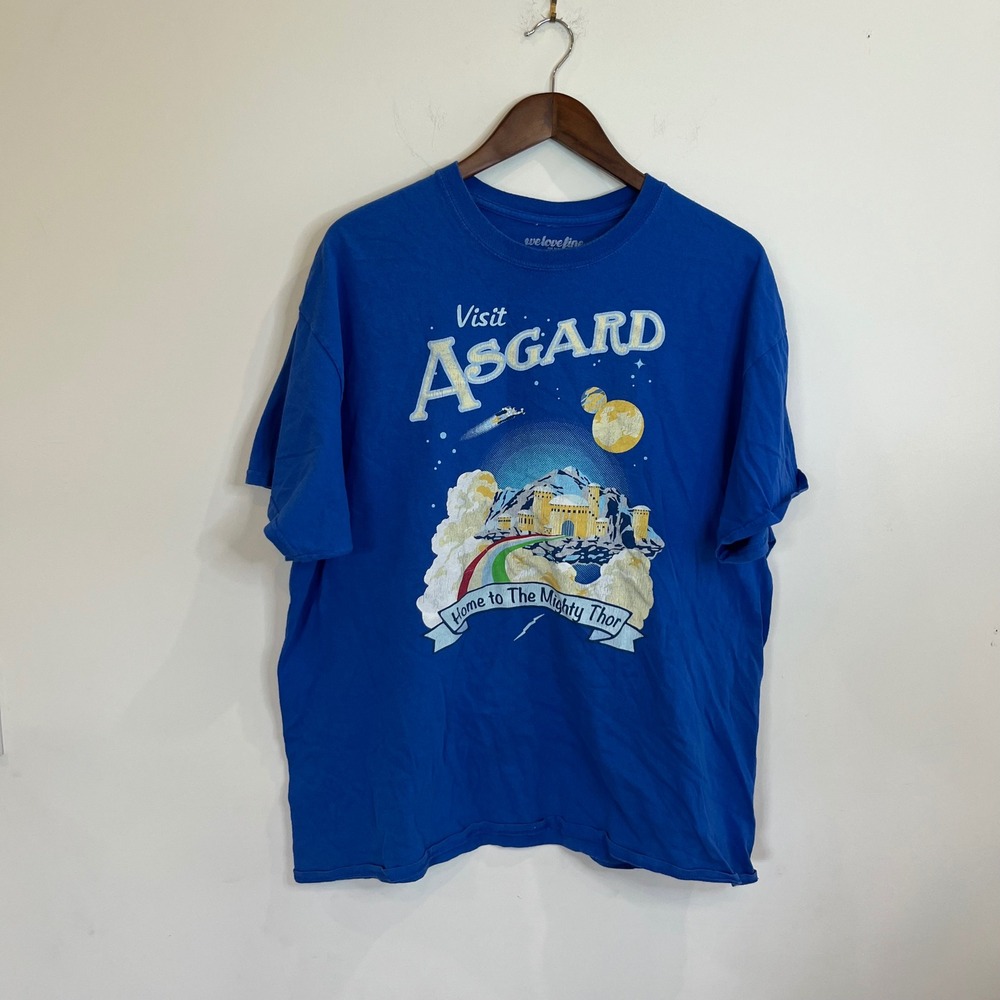 Marvel WeLoveFine Thor Visit Asgard Graphic T-Shirt XL Travel Poster Tee - B013